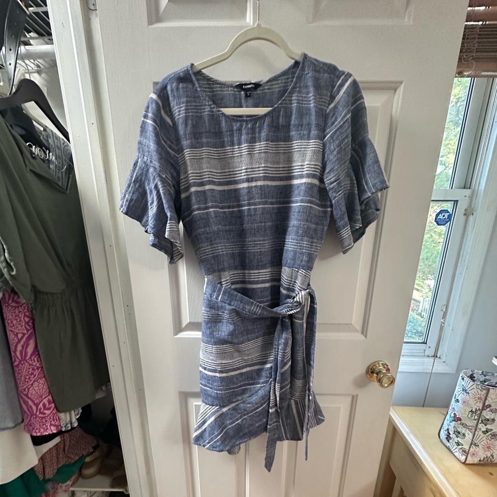 Express Blue and White Striped Dress